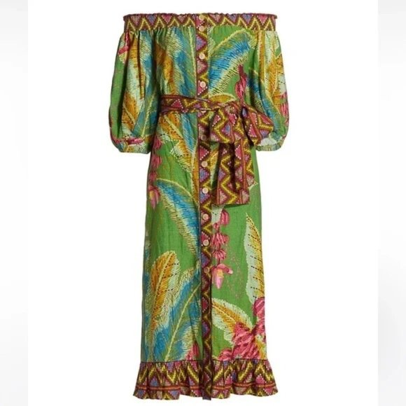 Farm Rio Women’s Banana Leaves Off The Shoulder Midi Dress - Picture 3 of 5